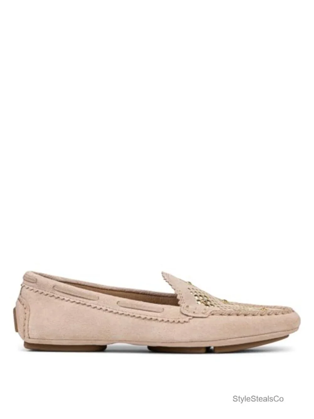 Suede Driver-Style Loafer with Metal Studs and Memory Foam